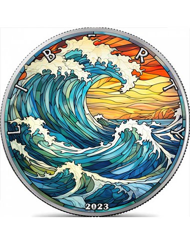 THE GREAT WAVE Stained Glass Dream 1 Oz Moneta Argento 1$ USA 2023