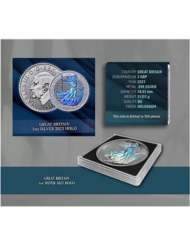 BRITANNIA Holographic Edition 1 Oz Монета Серебро 2 фунта Великобритания 2024 года