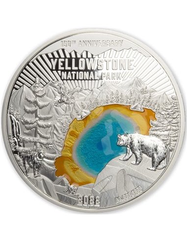 Srebrna moneta YELLOWSTONE 150. rocznica 5 $ Barbados 2022