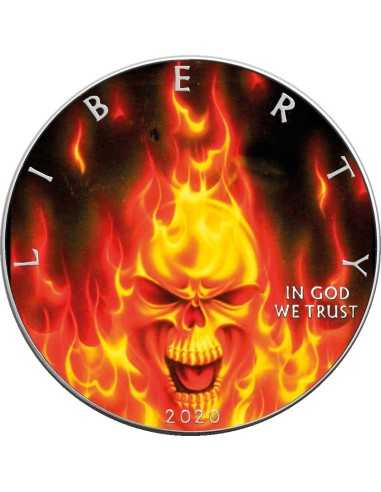 SKULL ON FIRE Walking Liberty 1 Oz Silver Coin 1$ USA 2020