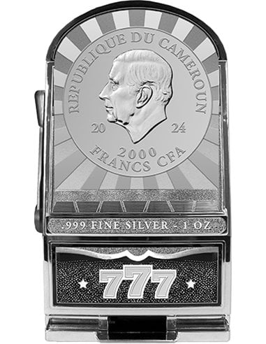 SLOT MACHINE 777 Shaped 1 Oz Silver Coin 2000 Francs Cameroon 2024