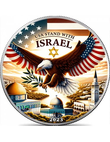 USA STAND CON ISRAEL 1 Oz Moneda Plata 1$ USA 2023