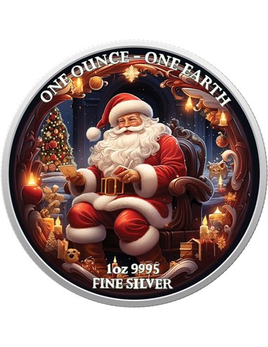 CHRISTAMAS SANTA CLAUS Светящаяся в темноте Монета Серебро 1$ Фиджи 2022