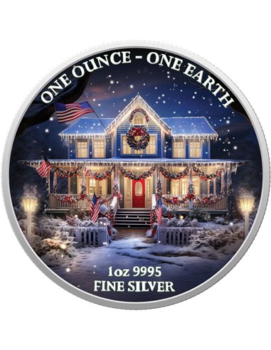 CHRISTAMAS AMERICAN HOUSE Glow in the Dark Silver Coin 1$ Fiji 2022
