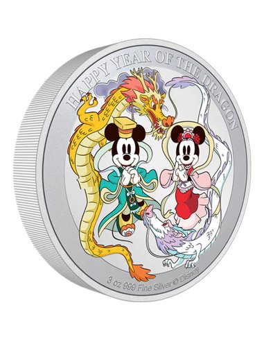 SZCZĘŚLIWEGO ROKU SMOK Disney 3 Oz Srebrna moneta 10 $ Niue 2023