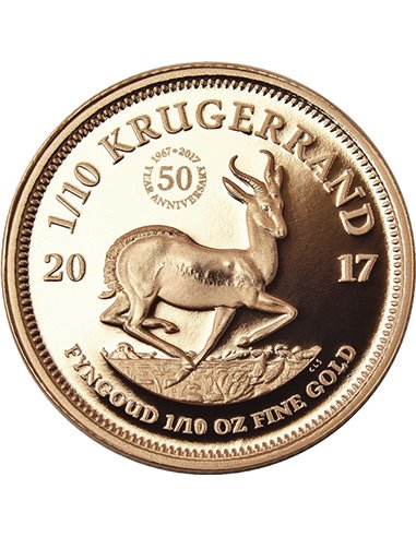 KRUGERRAND Marchio di Zecca 50 Anni 1/10 Oz Moneta Oro 1 Rand Sud Africa 2017