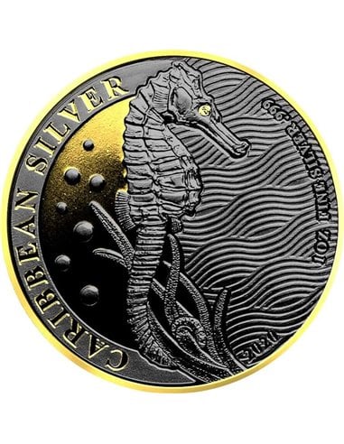 CARIBBEAN SEAHORSE Space Gold Edition 1 Oz Silver Coin 1$ Barbados 2020