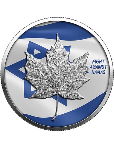 FIGHTING HAMAS ISRAEL FLAG 1 Oz Moneda Plata 5$ Canada 2023
