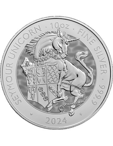 SEYMOUR UNICORN Tudor Beasts 10 Oz Moneda Plata 10£ Reino Unido 2024