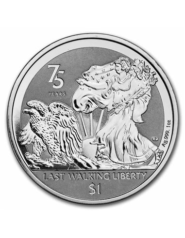 LAST WALKING LIBERTY Moneta Argento Smerigliata Reverse 1 Oz 1$ BVI 2022