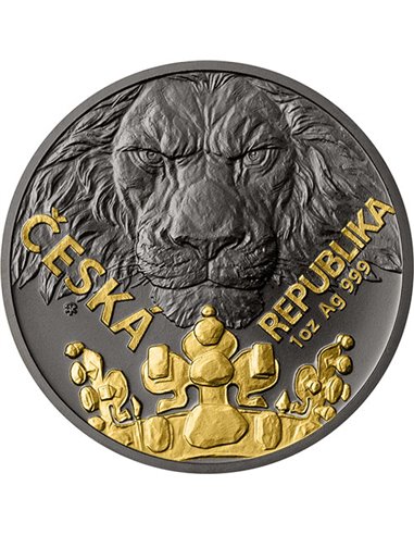 CZECH LION Black Platinum Gold 1 Oz Silver Coin 2$ Niue 2023