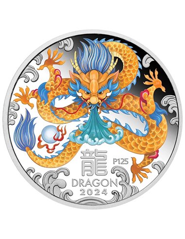 SMOK Rok Księżycowy Seria III Kolorowa srebrna moneta 1 Oz 1 $ Australia 2024