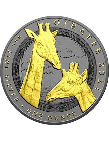GIRAFE Gold Black Empire Pièce d'argent de 1 once 1000 Fcs Guinée équatoriale 2021