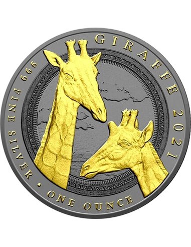 GIRAFFE Gold Black Empire 1 Oz Монета Серебро 1000 Fcs Экваториальная Гвинея 2021