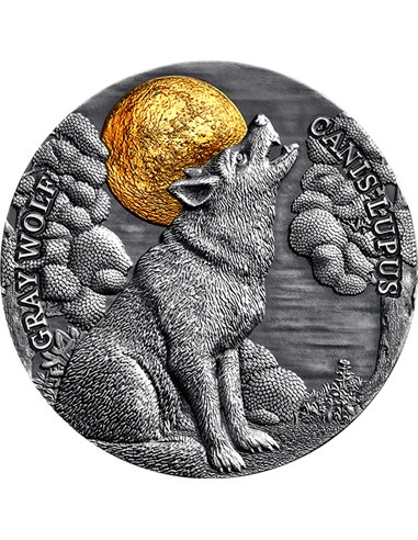 GREY WOLF Wildlife in the Moonlight 2 Oz Монета Серебро 5$ Ниуэ 2020