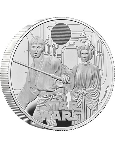 STAR WARS Luke Skywalker y Princesa Leia 2 Oz Moneda Plata Proof 5 Pounds UK 2023