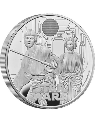 ЗВЕЗДНЫЕ ВОЙНЫ Люк Скайуокер и принцесса Лея 5 унций Серебряная монета пруф 10 фунтов Великобритания 2023 г.