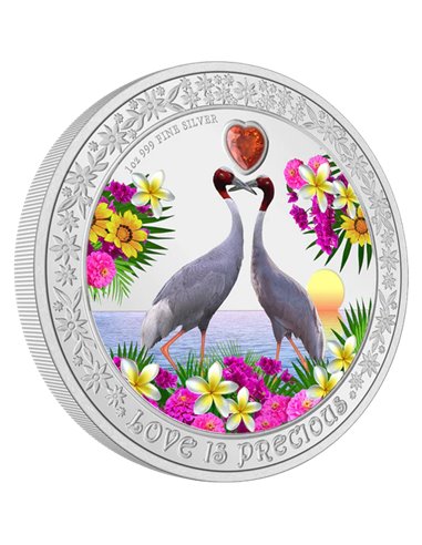 LOVE IS PRECIOUS Sarus Cranes 1 Oz Монета Серебро 2$ Ниуэ 2024
