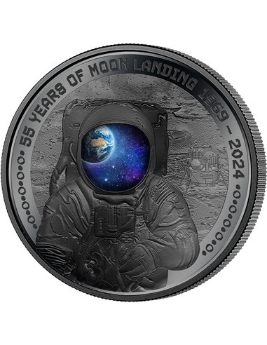 MOON LANDING Astronaut 55. Jahrestag 1 Oz Silbermünze 5$ Barbados 2024
