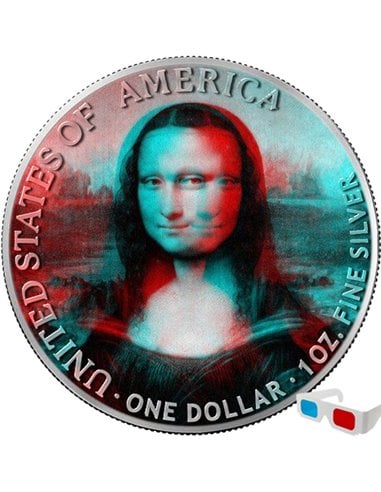 MONA LISA 3D Dream Gioconda 1 Oz Moneda Plata 1$ USA 2023